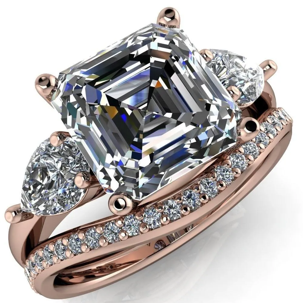 Monteith Asscher Moissanite 4 Prong Pear Side Engagement Ring