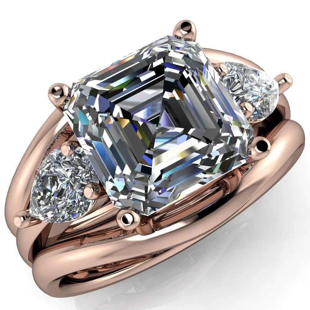 Monteith Asscher Moissanite 4 Prong Pear Side Engagement Ring