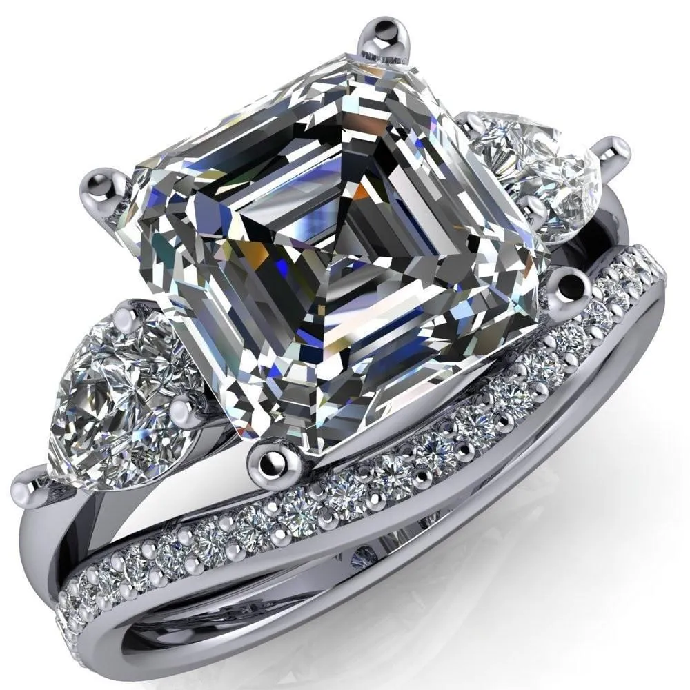 Monteith Asscher Moissanite 4 Prong Pear Side Engagement Ring