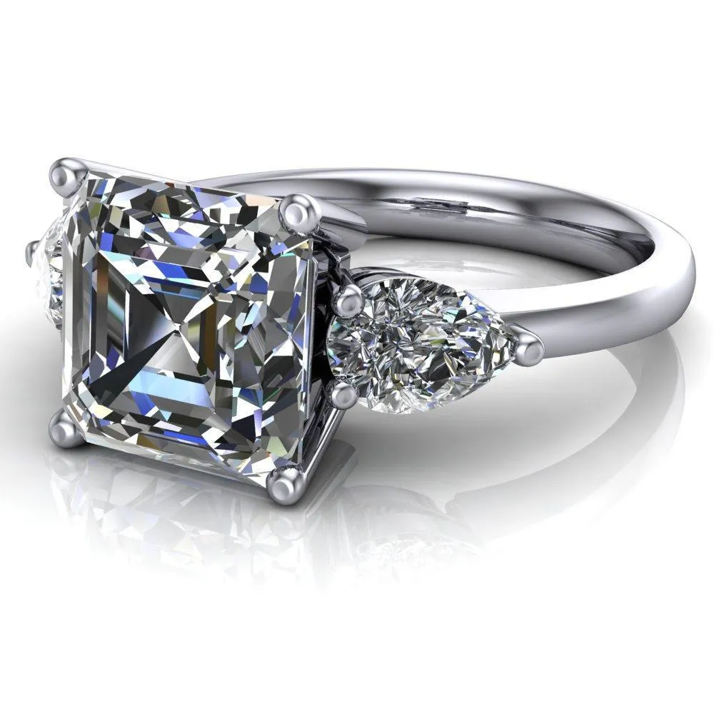 Monteith Asscher Moissanite 4 Prong Pear Side Engagement Ring