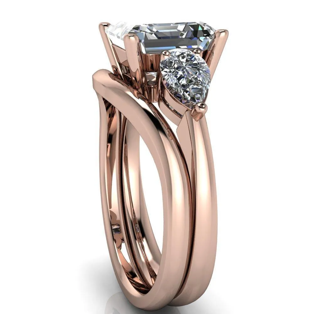Monteith Asscher Moissanite 4 Prong Pear Side Engagement Ring