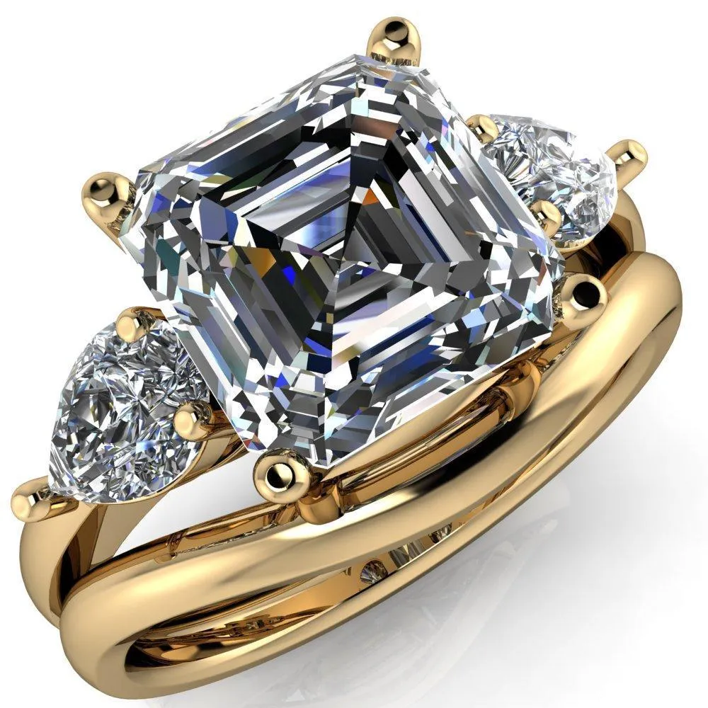 Monteith Asscher Moissanite 4 Prong Pear Side Engagement Ring