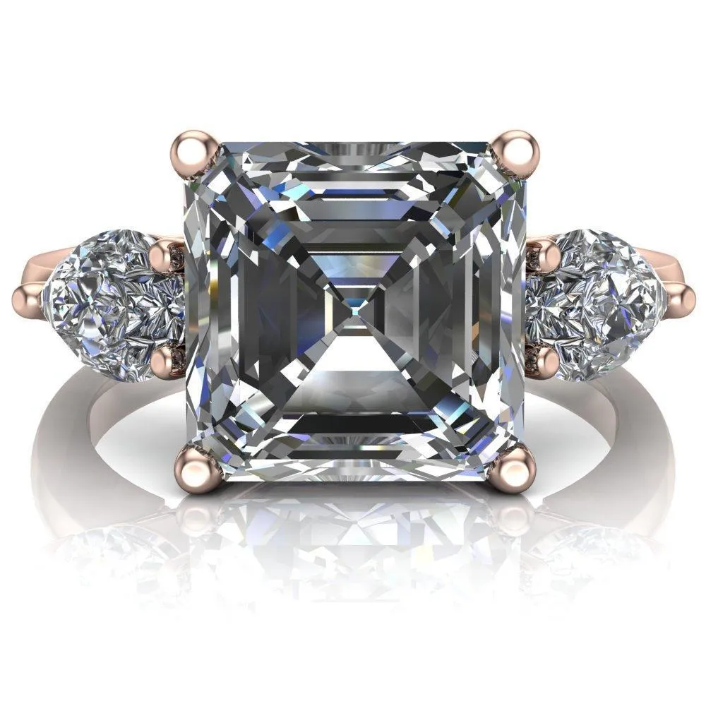 Monteith Asscher Moissanite 4 Prong Pear Side Engagement Ring