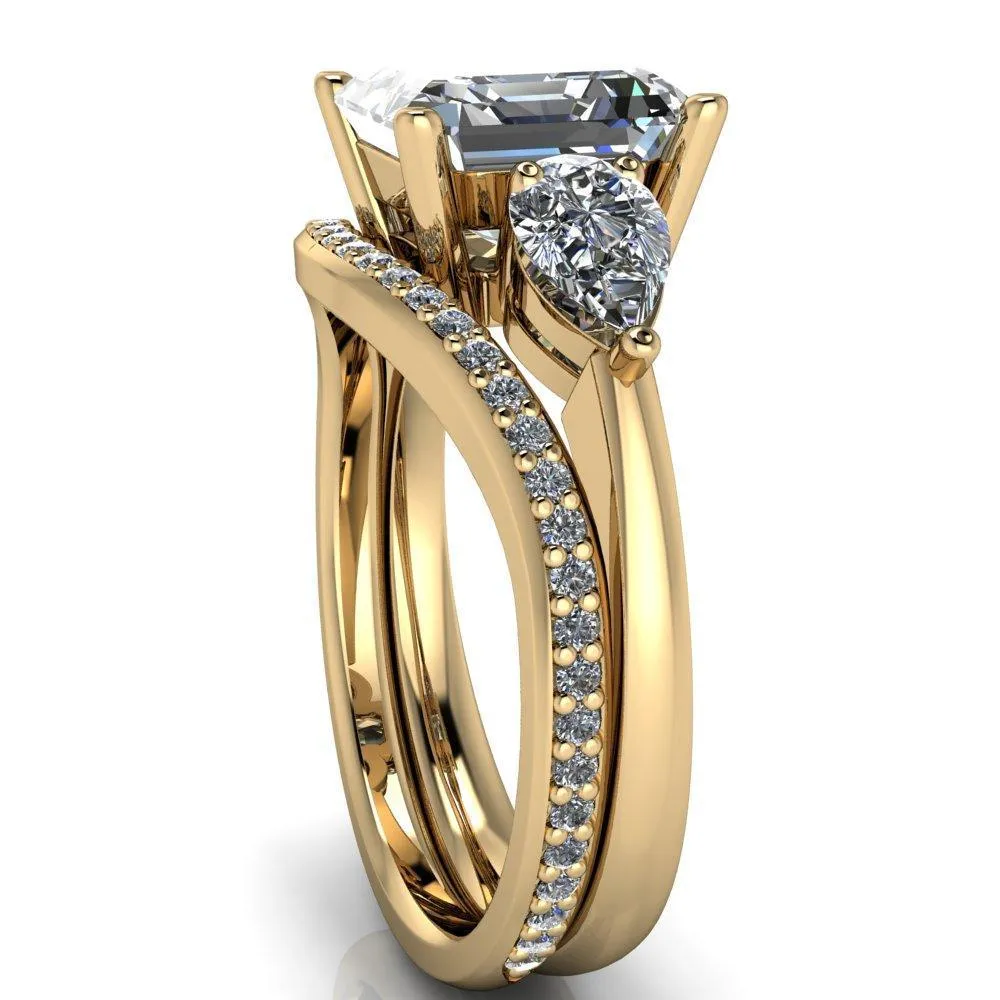 Monteith Asscher Moissanite 4 Prong Pear Side Engagement Ring