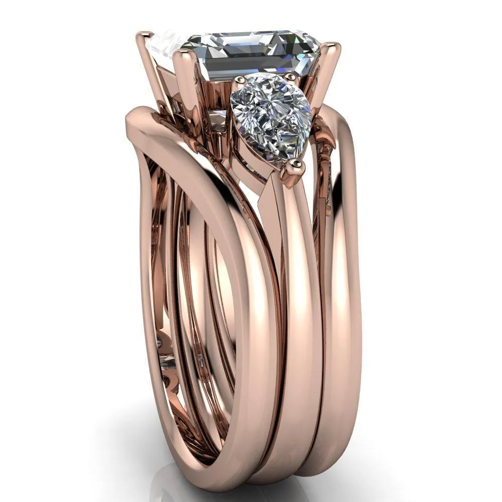 Monteith Asscher Moissanite 4 Prong Pear Side Engagement Ring