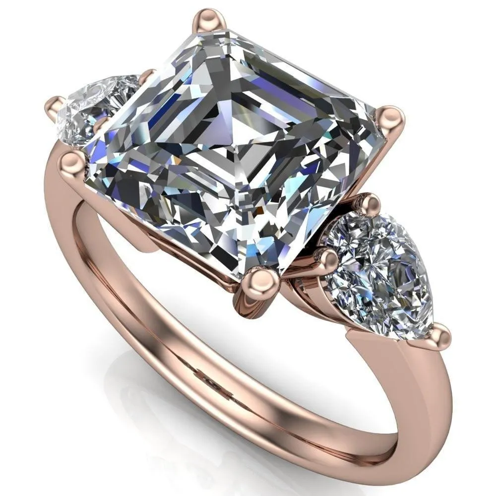 Monteith Asscher Moissanite 4 Prong Pear Side Engagement Ring