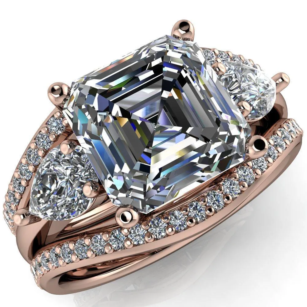 Monteith Asscher Moissanite 4 Prong Pear Side Engagement Ring
