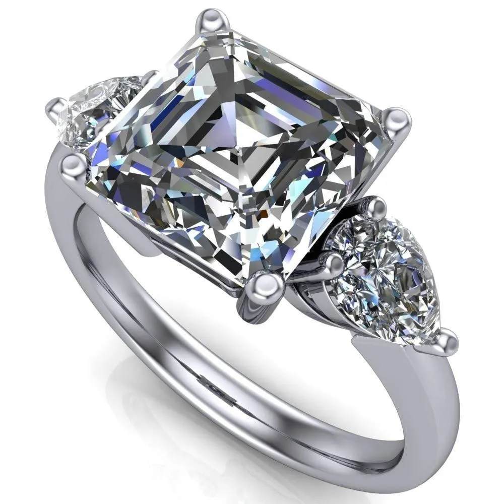 Monteith Asscher Moissanite 4 Prong Pear Side Engagement Ring