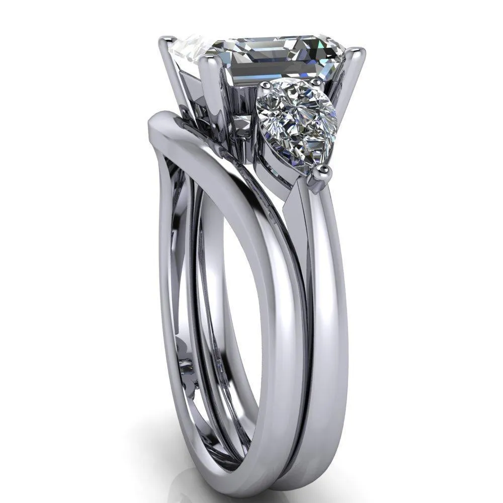 Monteith Asscher Moissanite 4 Prong Pear Side Engagement Ring