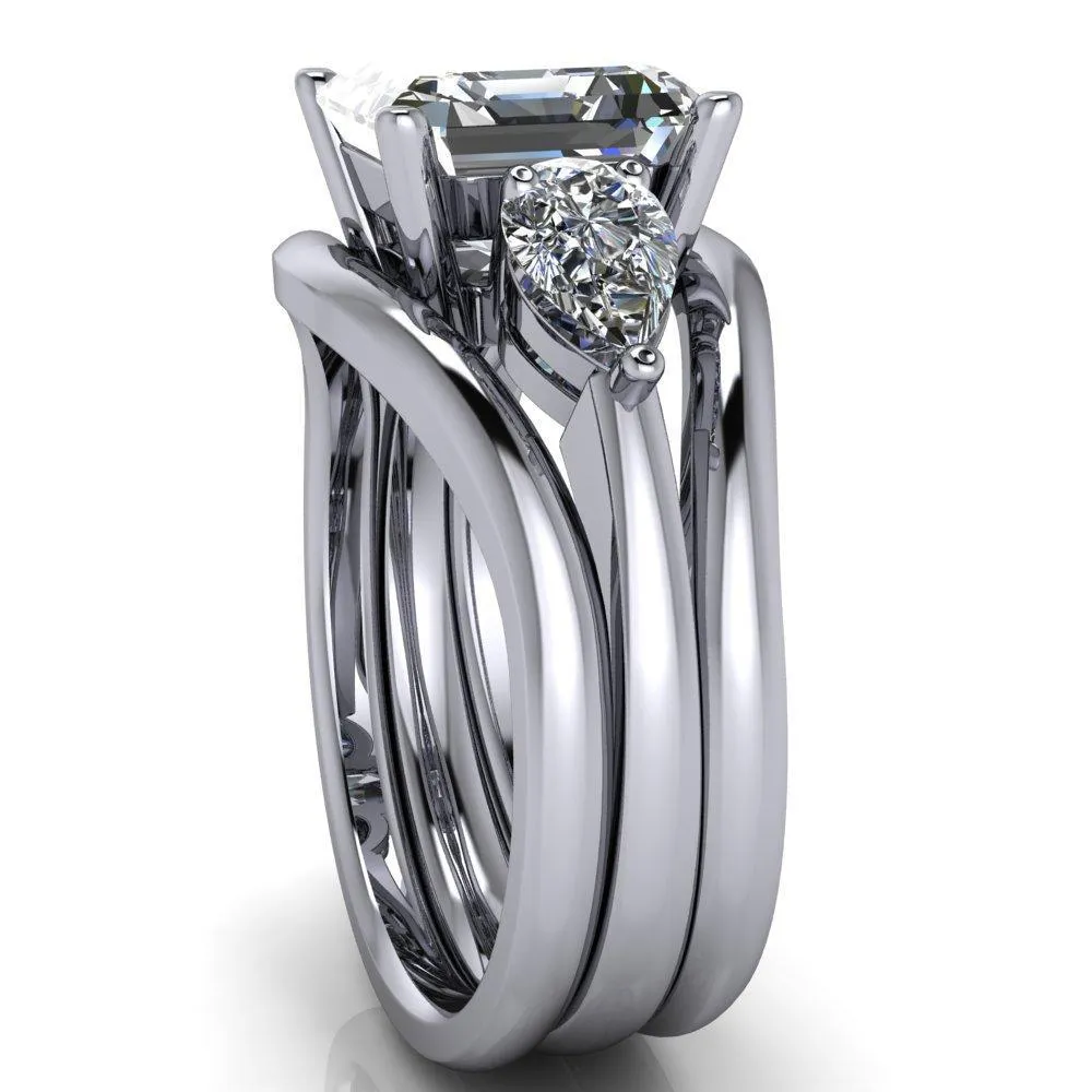 Monteith Asscher Moissanite 4 Prong Pear Side Engagement Ring