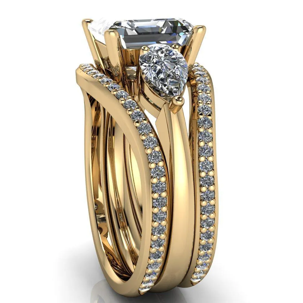 Monteith Asscher Moissanite 4 Prong Pear Side Engagement Ring