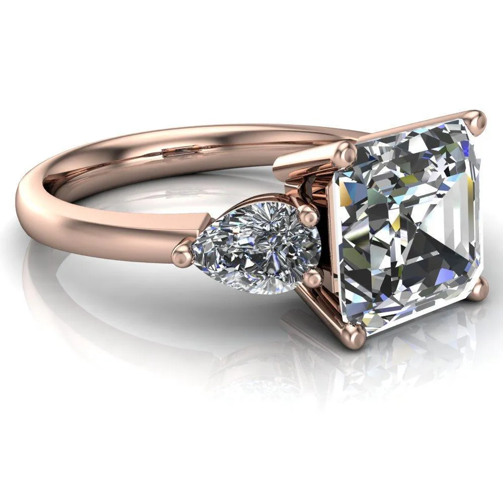 Monteith Asscher Moissanite 4 Prong Pear Side Engagement Ring