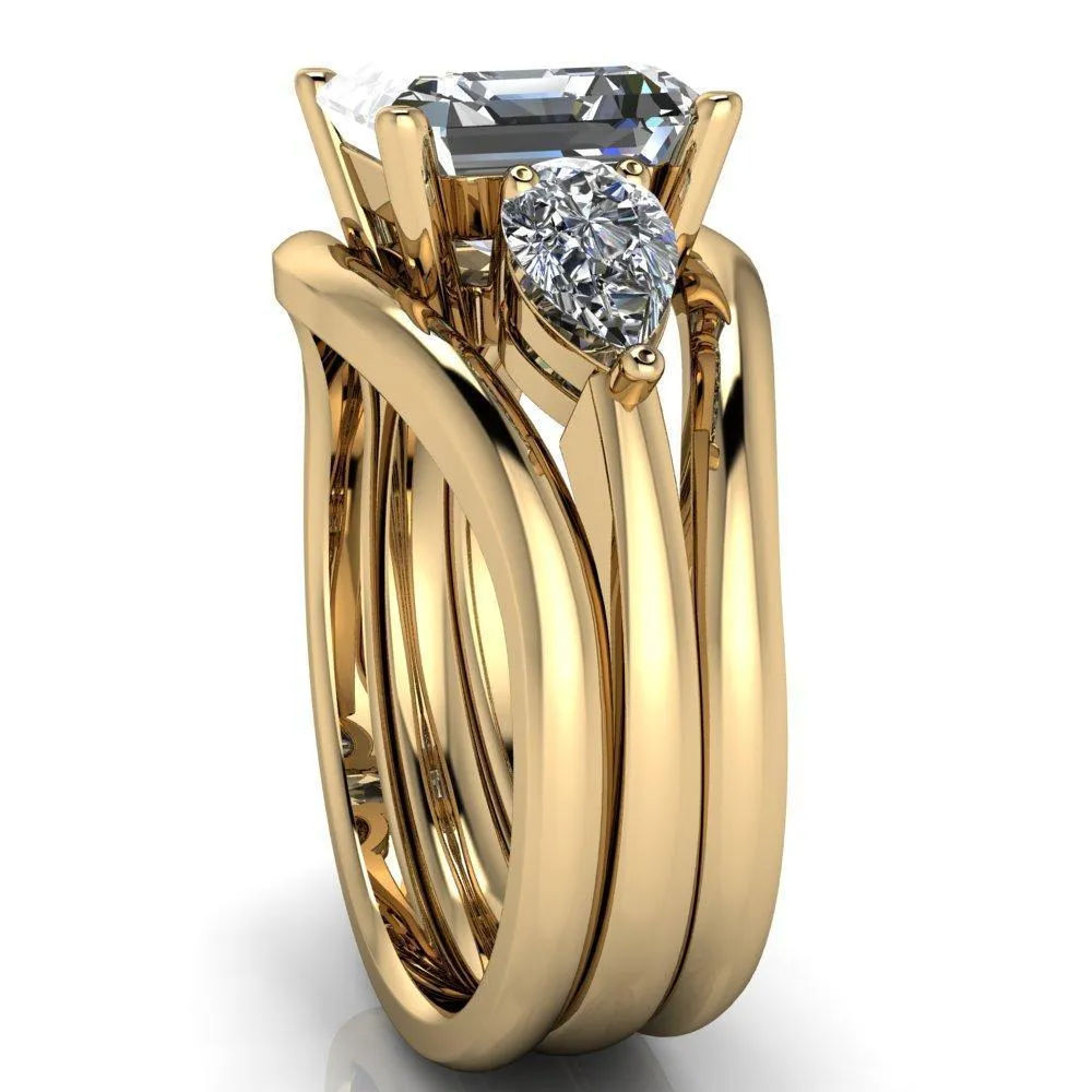 Monteith Asscher Moissanite 4 Prong Pear Side Engagement Ring