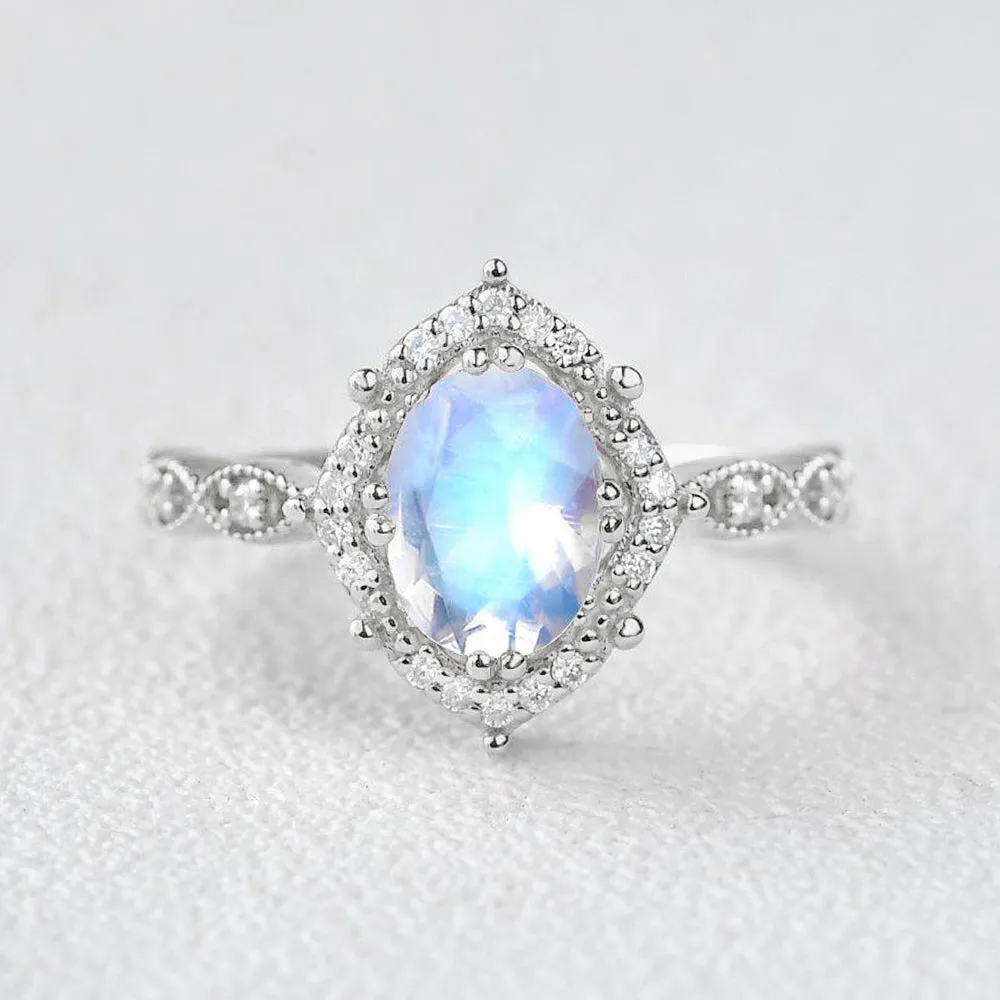 Moonstone & Moissanite Rose Gold Halo Ring