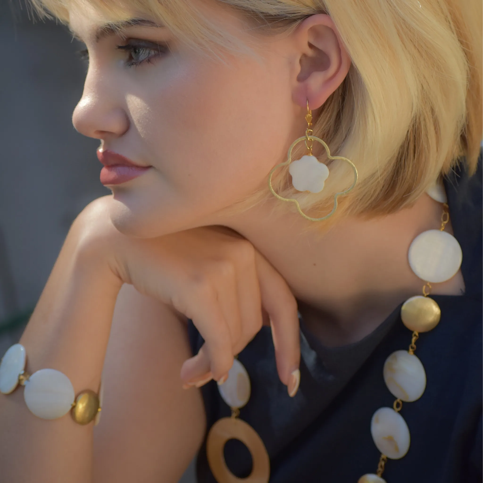 Mother of Pearl Flower Earring: Gold or Silver