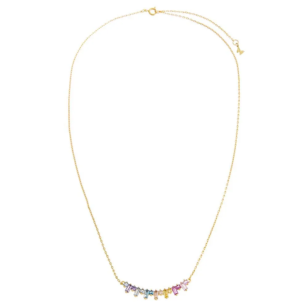 Multi Colored Solitaire X Baguette Bar Necklace