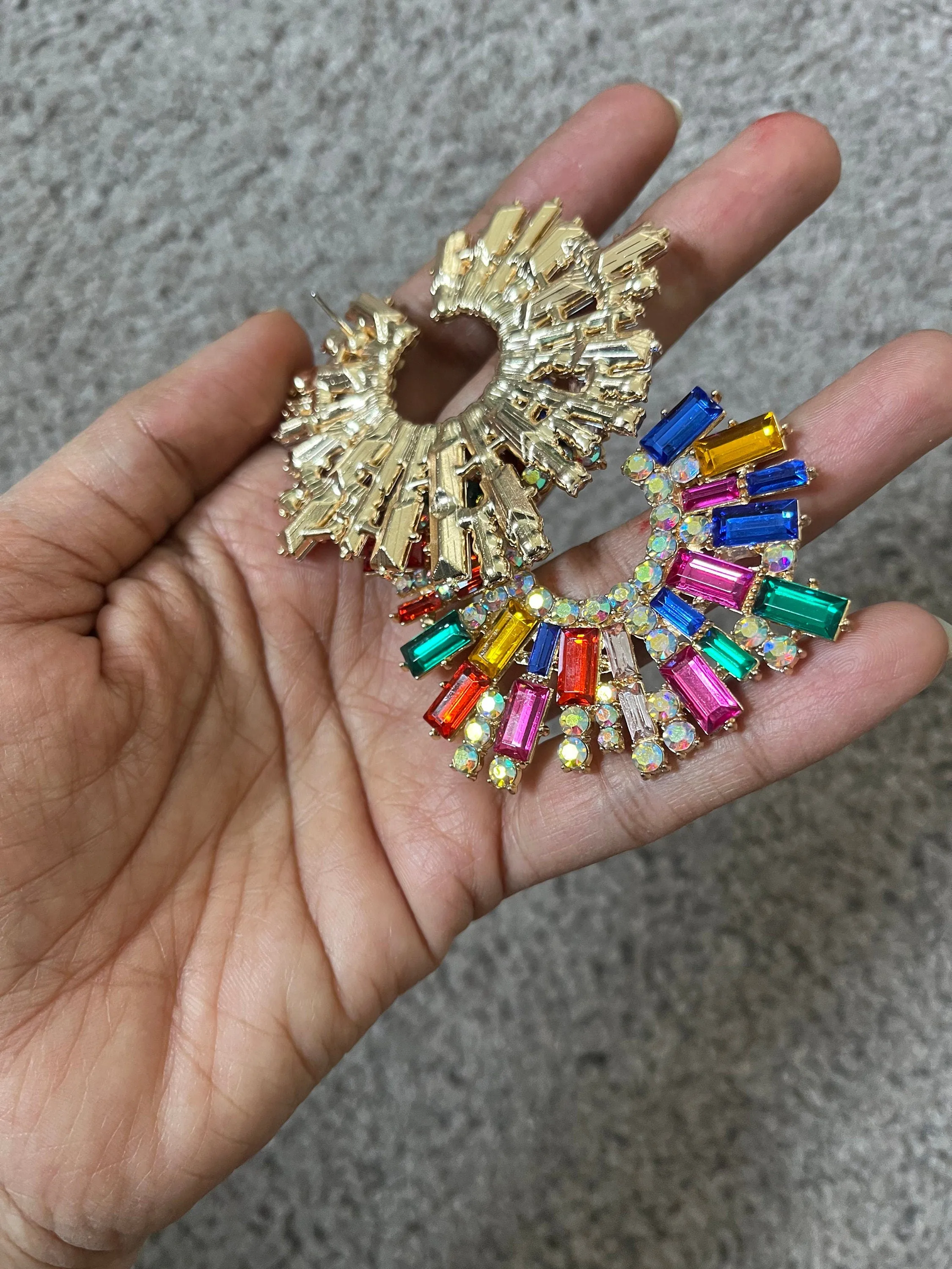 Multicolor earrings , large stud earrings , large multicolored earrings , iridescent earrings , rainbow earrings. , large pageant earrings