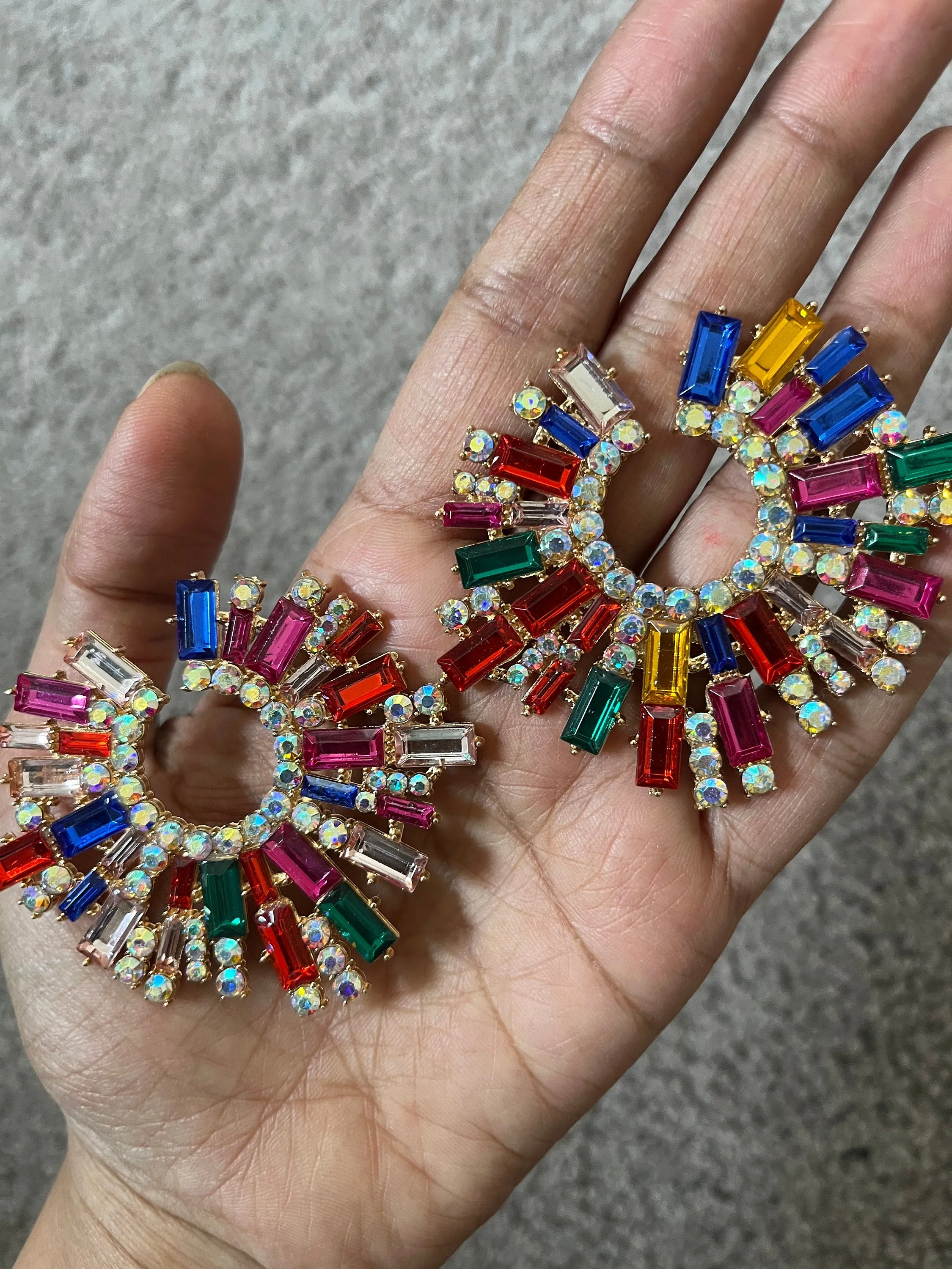 Multicolor earrings , large stud earrings , large multicolored earrings , iridescent earrings , rainbow earrings. , large pageant earrings