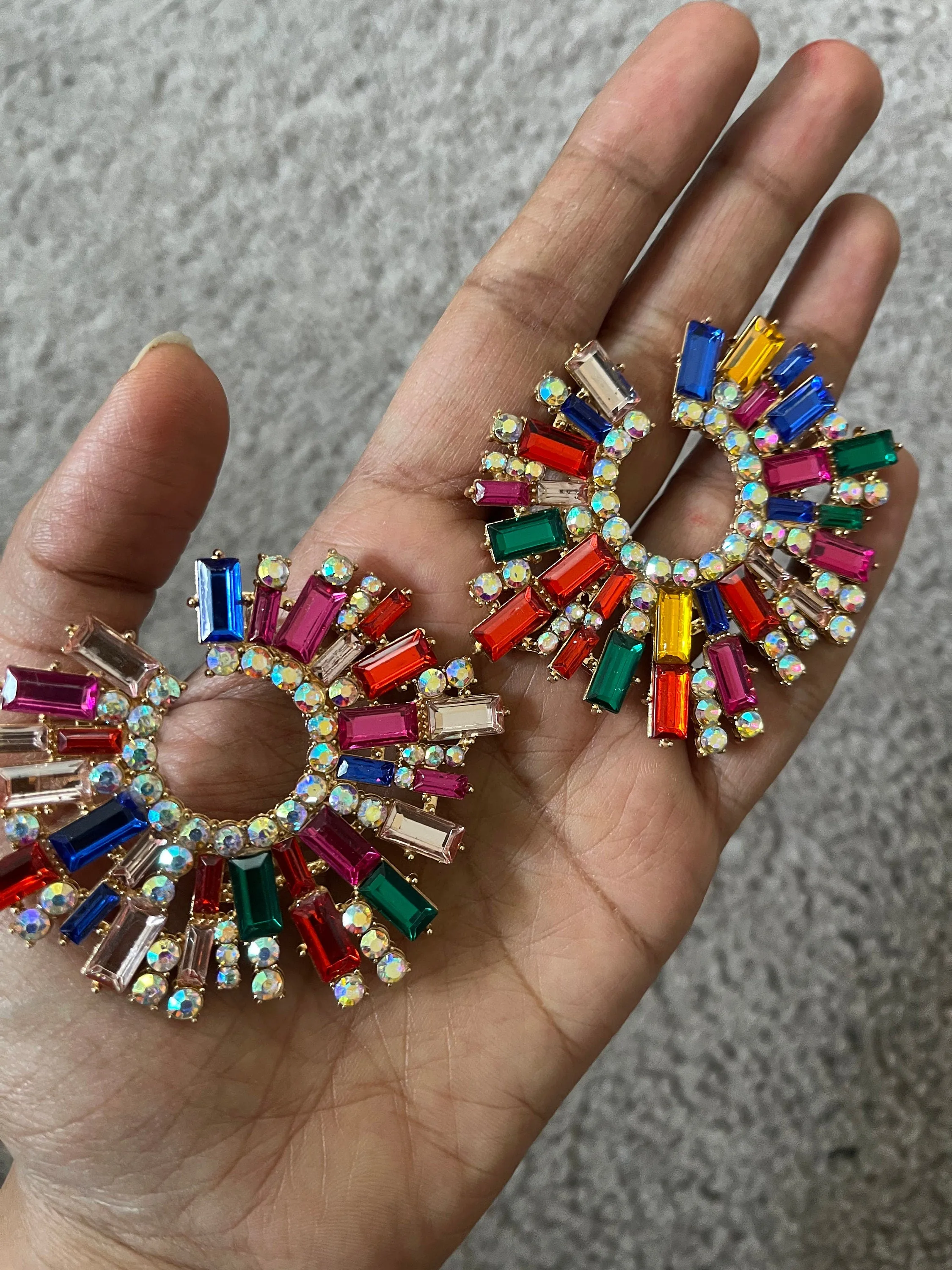 Multicolor earrings , large stud earrings , large multicolored earrings , iridescent earrings , rainbow earrings. , large pageant earrings