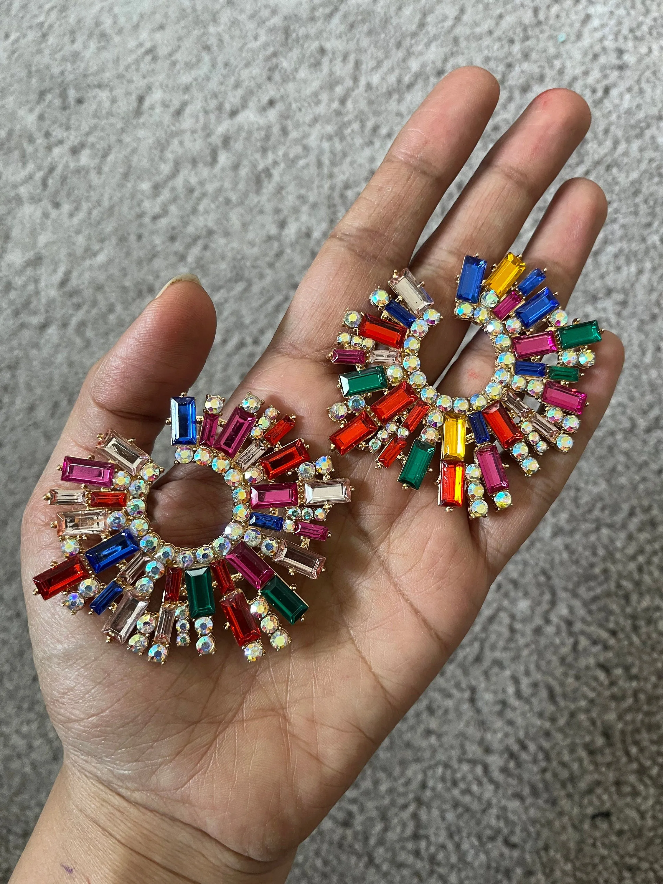 Multicolor earrings , large stud earrings , large multicolored earrings , iridescent earrings , rainbow earrings. , large pageant earrings
