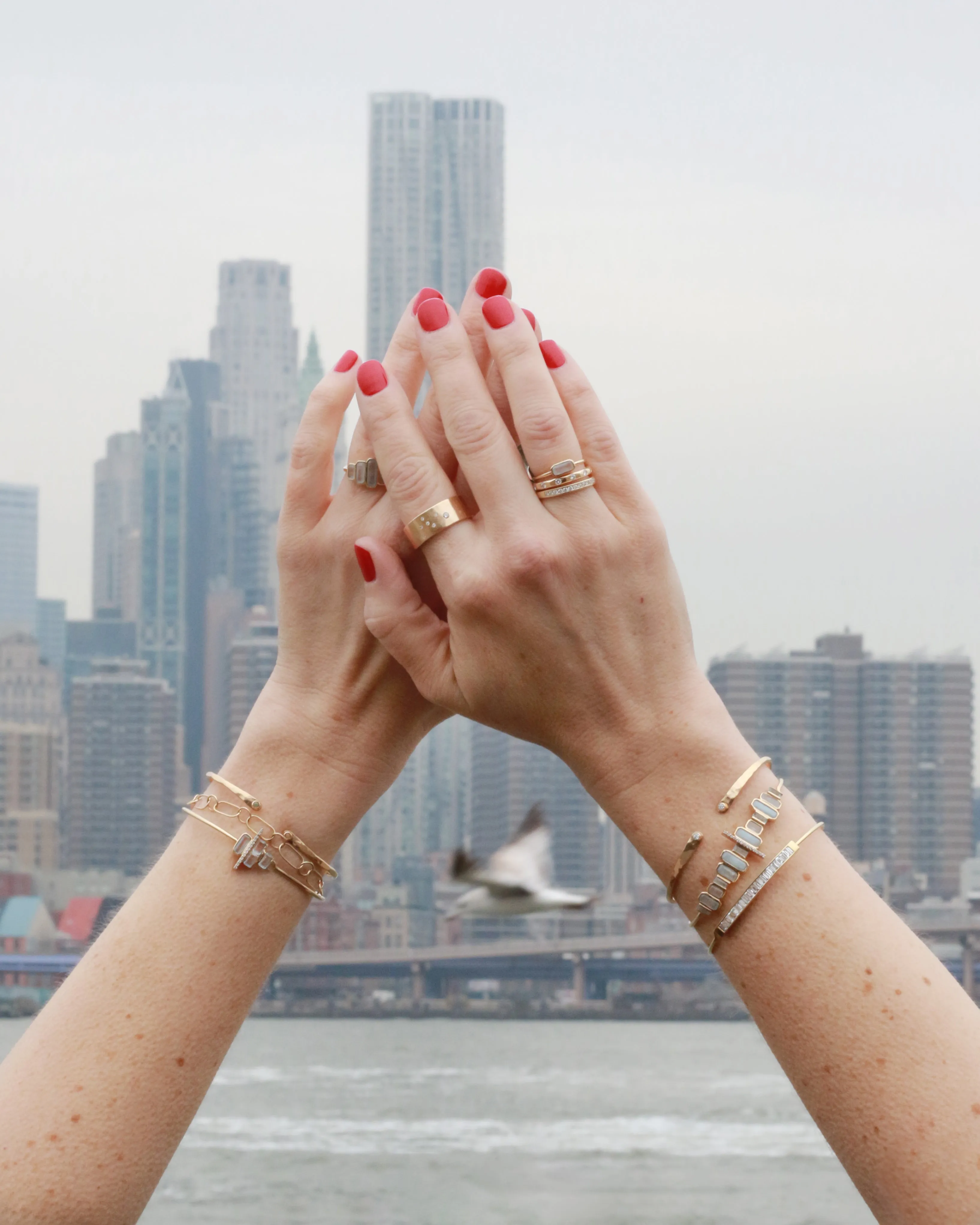 Multistone Aqua Cityscape Cuff Bracelet
