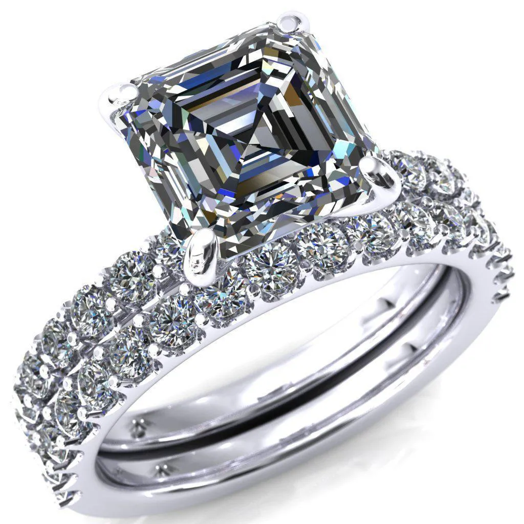 Mylene Asscher Moissanite 4 Prong Sculptural Half Eternity Diamond Engagement Ring