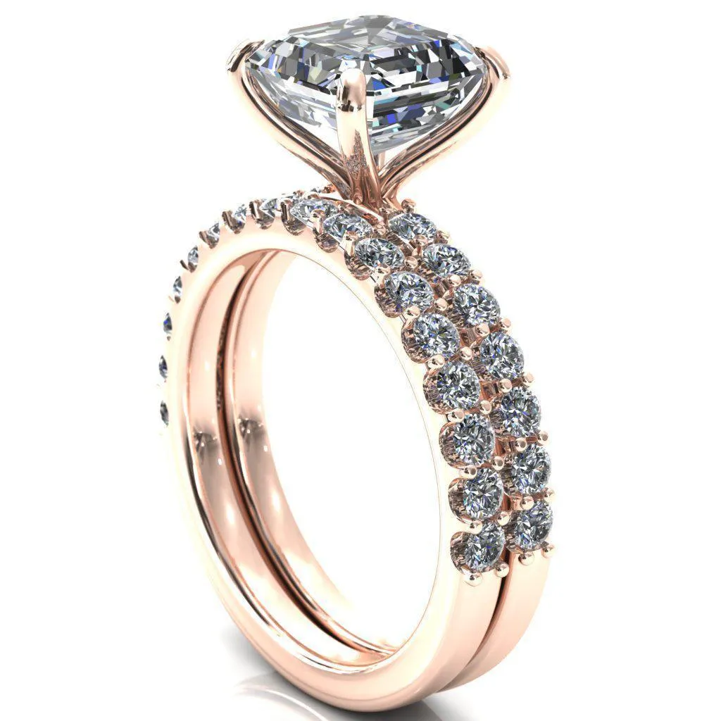 Mylene Asscher Moissanite 4 Prong Sculptural Half Eternity Diamond Engagement Ring