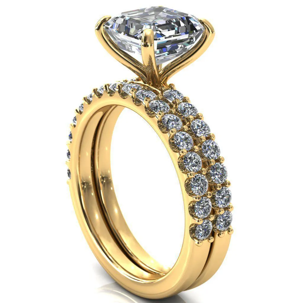 Mylene Asscher Moissanite 4 Prong Sculptural Half Eternity Diamond Engagement Ring