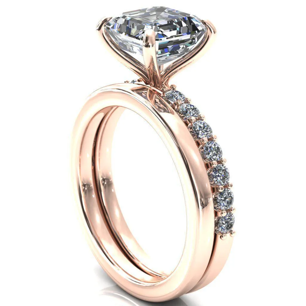 Mylene Asscher Moissanite 4 Prong Sculptural Half Eternity Diamond Engagement Ring