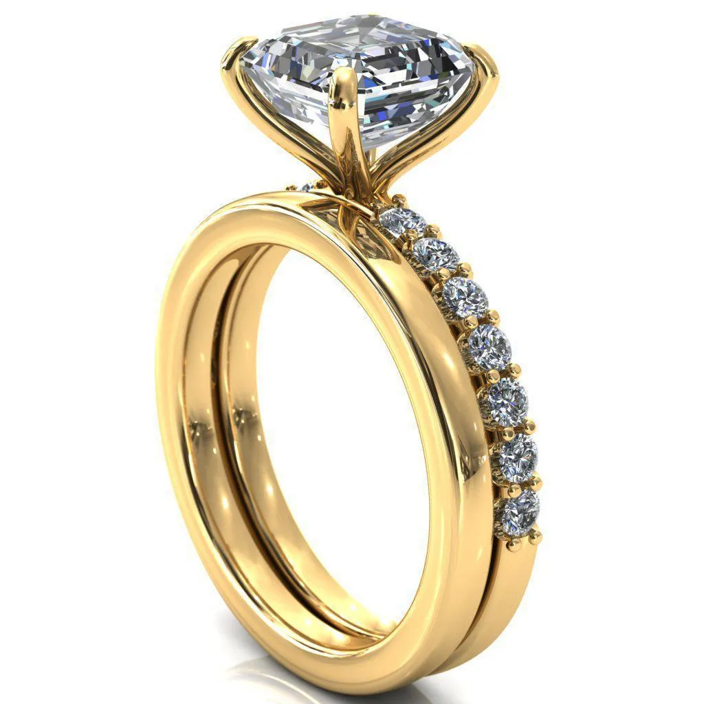 Mylene Asscher Moissanite 4 Prong Sculptural Half Eternity Diamond Engagement Ring