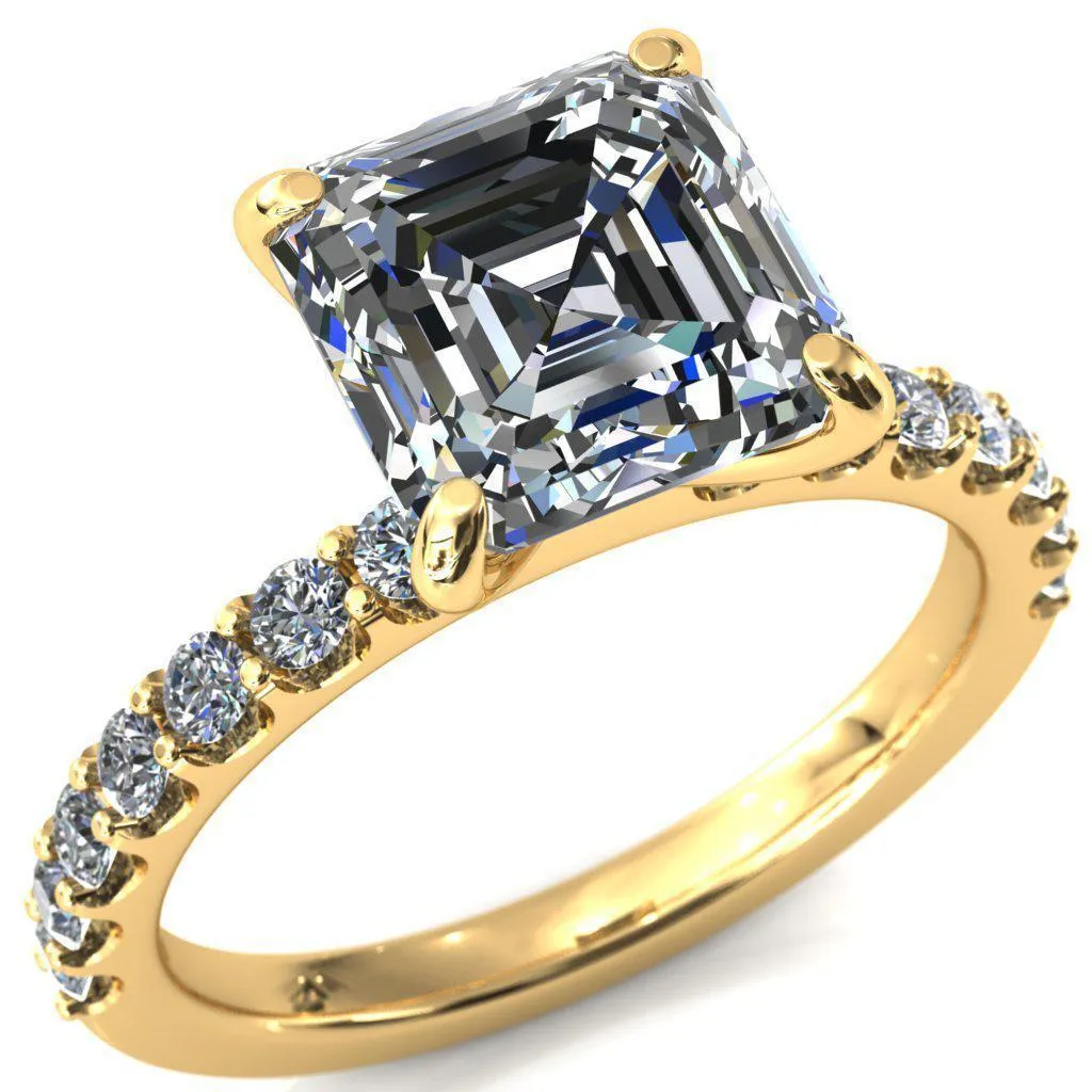 Mylene Asscher Moissanite 4 Prong Sculptural Half Eternity Diamond Engagement Ring