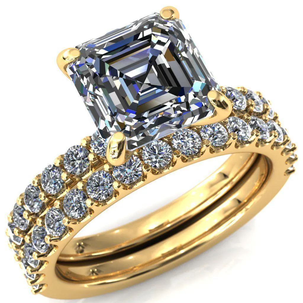 Mylene Asscher Moissanite 4 Prong Sculptural Half Eternity Diamond Engagement Ring