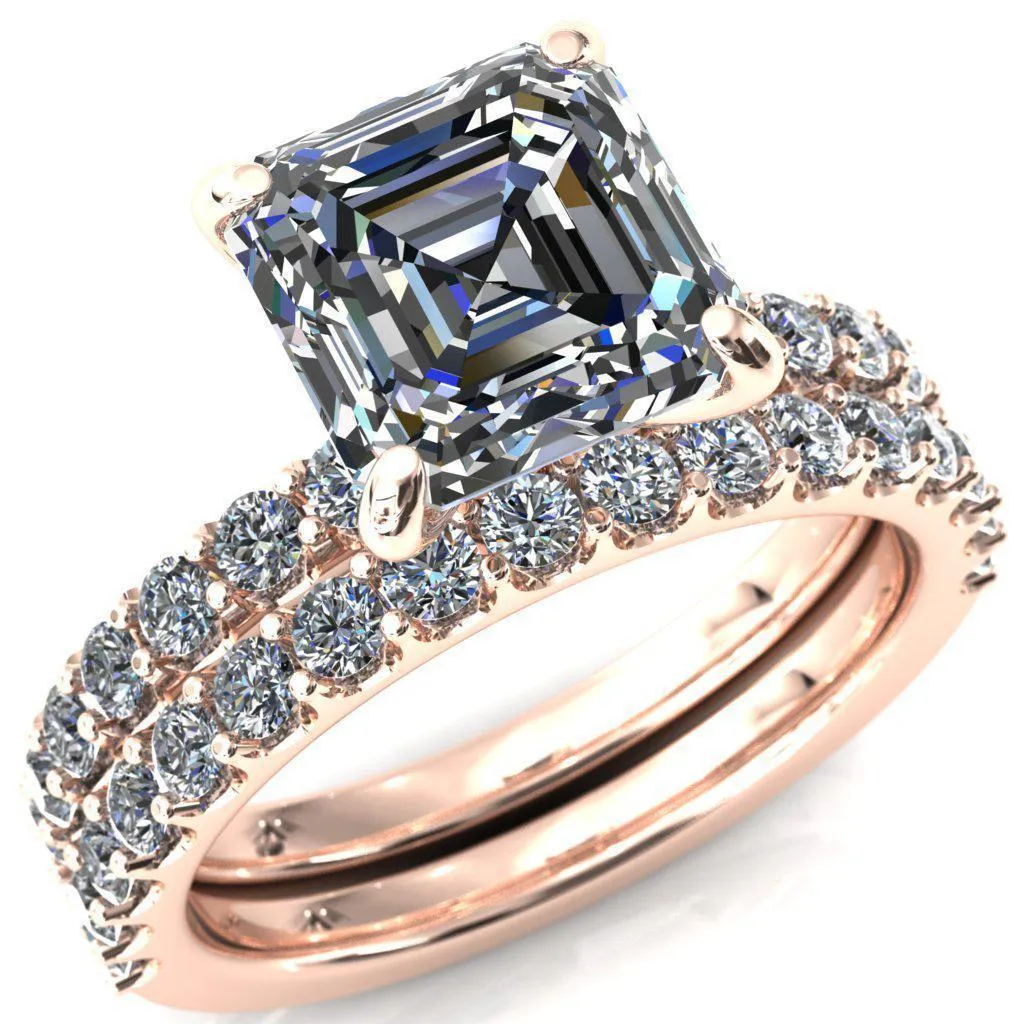 Mylene Asscher Moissanite 4 Prong Sculptural Half Eternity Diamond Engagement Ring
