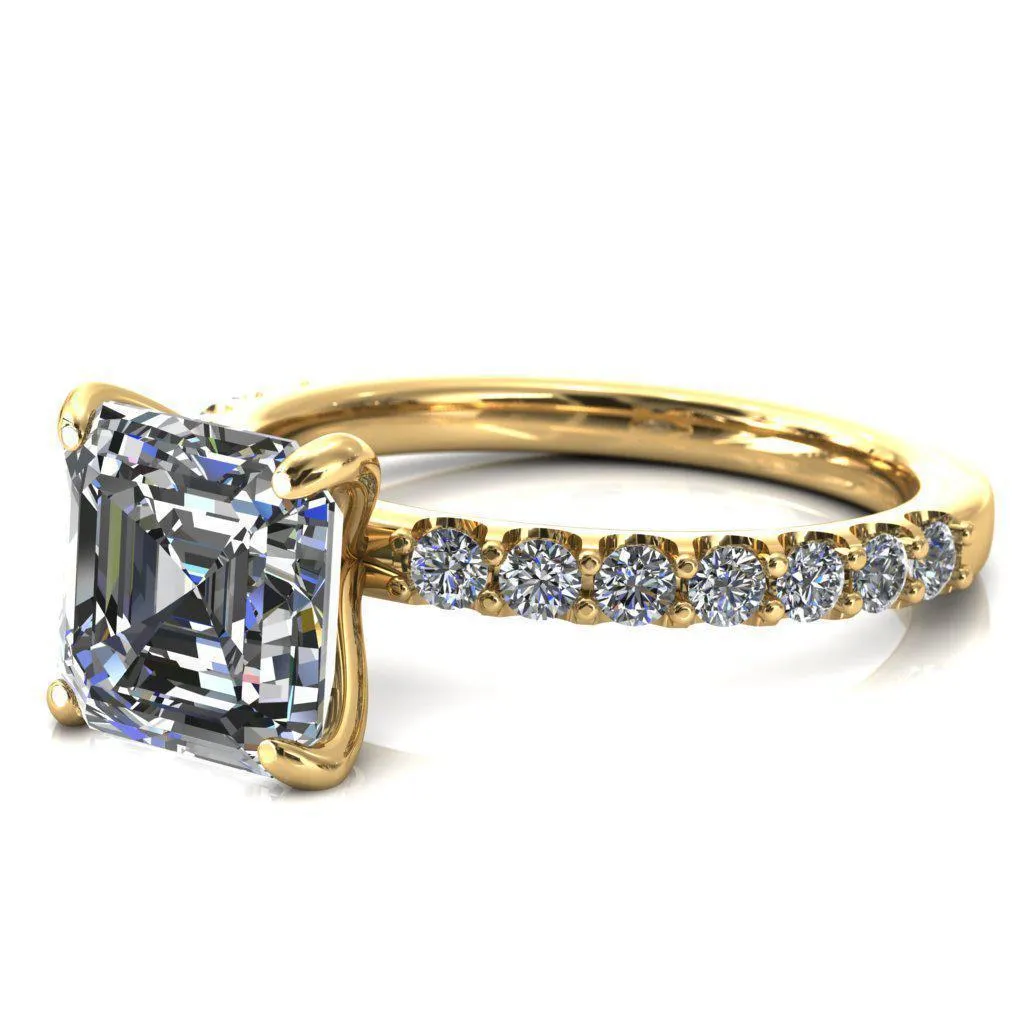 Mylene Asscher Moissanite 4 Prong Sculptural Half Eternity Diamond Engagement Ring