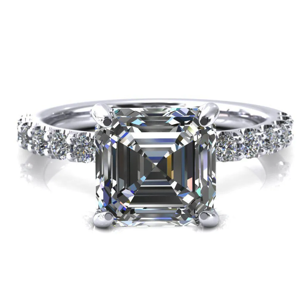 Mylene Asscher Moissanite 4 Prong Sculptural Half Eternity Diamond Engagement Ring