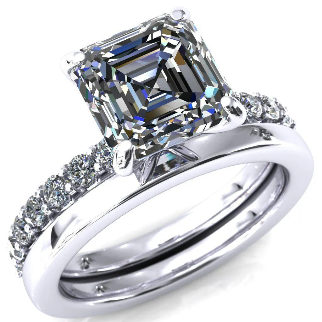 Mylene Asscher Moissanite 4 Prong Sculptural Half Eternity Diamond Engagement Ring