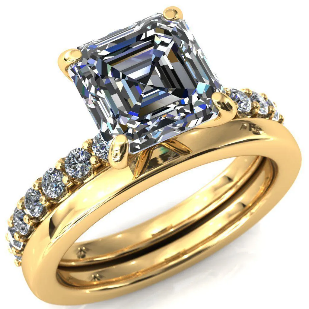 Mylene Asscher Moissanite 4 Prong Sculptural Half Eternity Diamond Engagement Ring