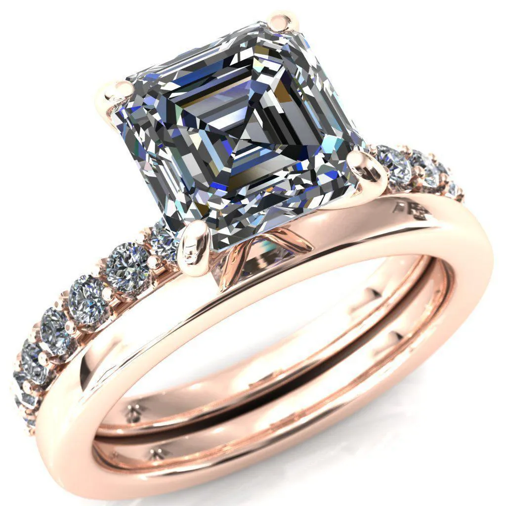 Mylene Asscher Moissanite 4 Prong Sculptural Half Eternity Diamond Engagement Ring