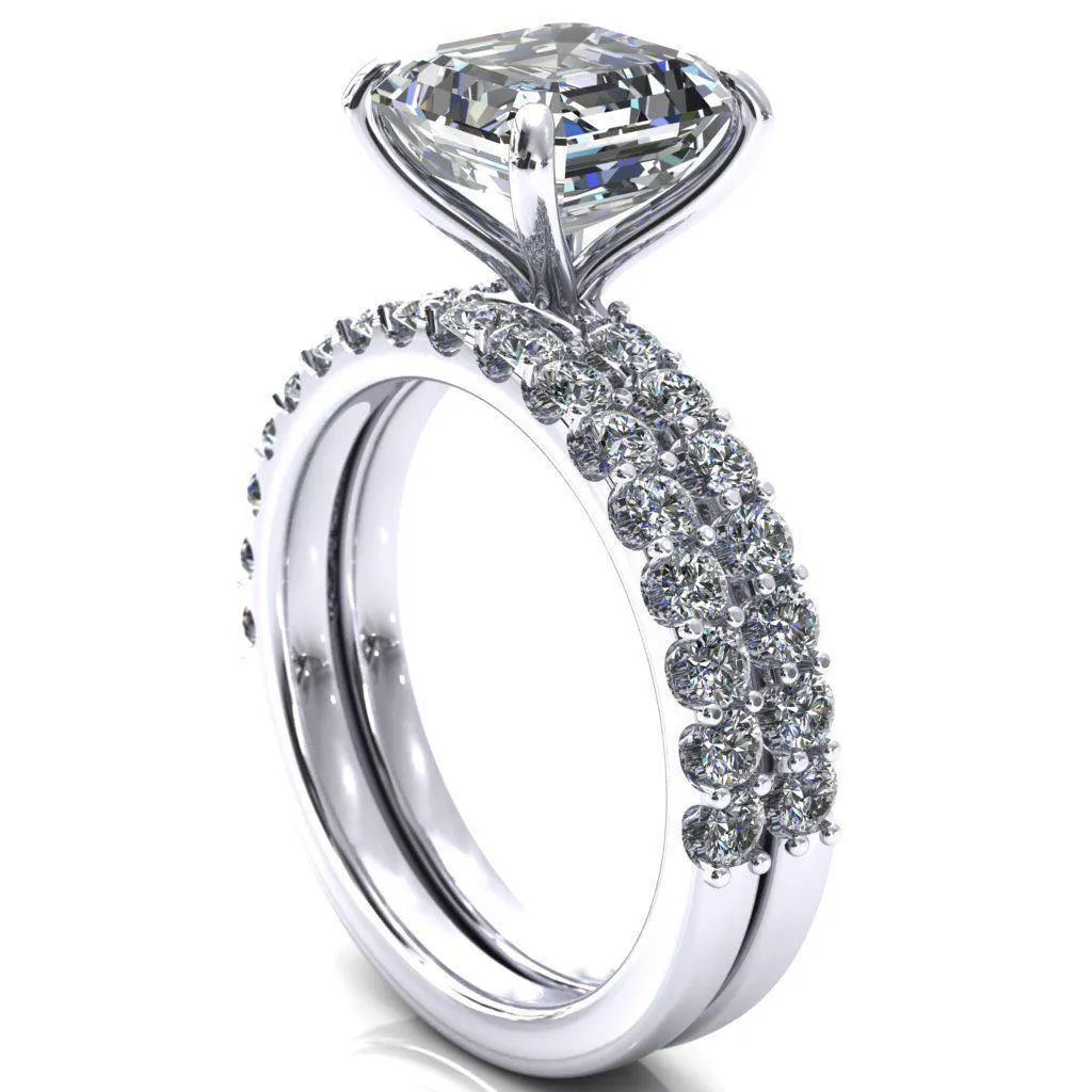 Mylene Asscher Moissanite 4 Prong Sculptural Half Eternity Diamond Engagement Ring