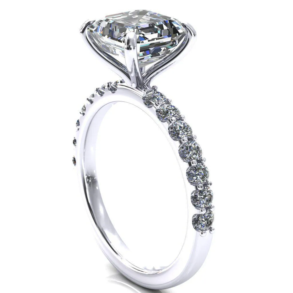 Mylene Asscher Moissanite 4 Prong Sculptural Half Eternity Diamond Engagement Ring