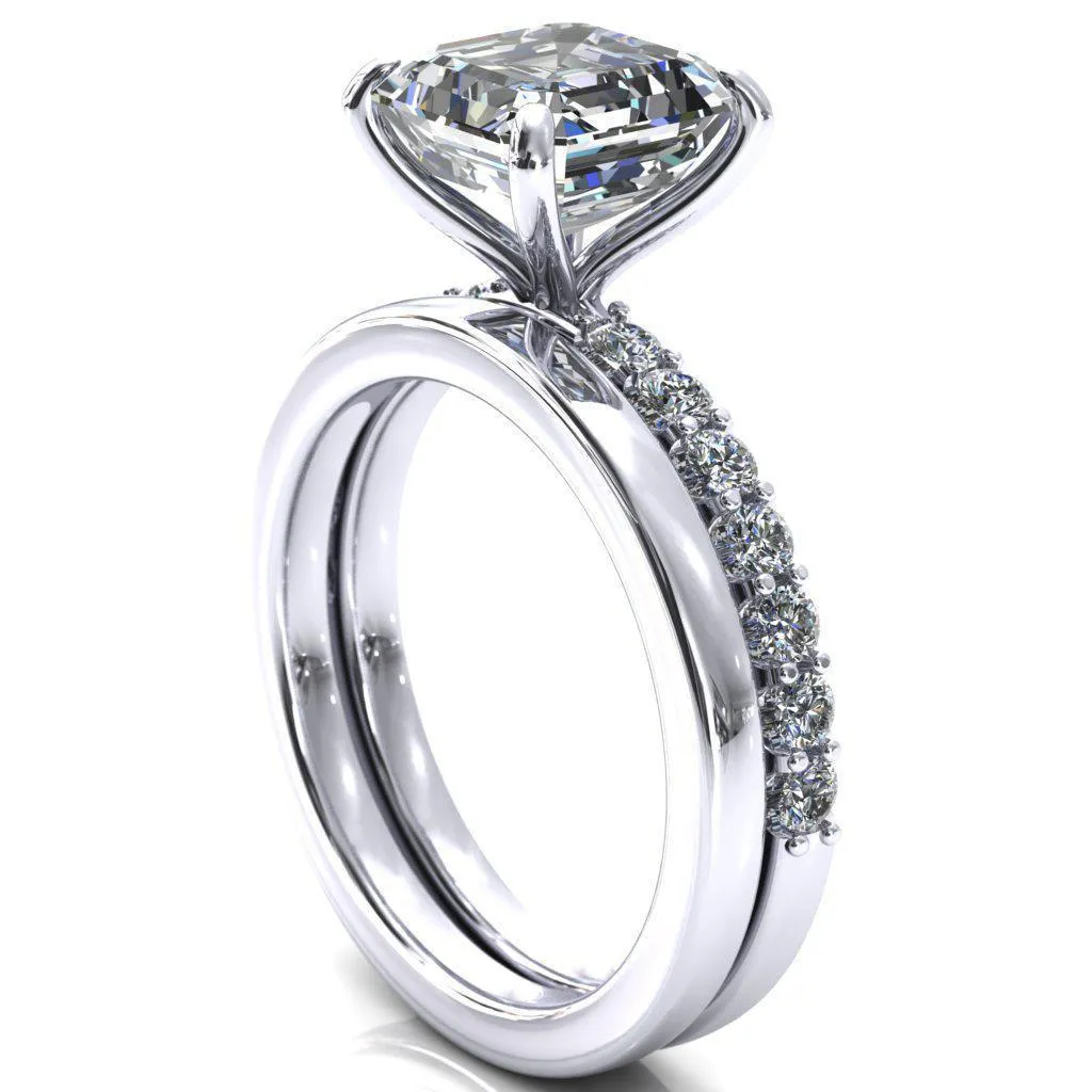 Mylene Asscher Moissanite 4 Prong Sculptural Half Eternity Diamond Engagement Ring