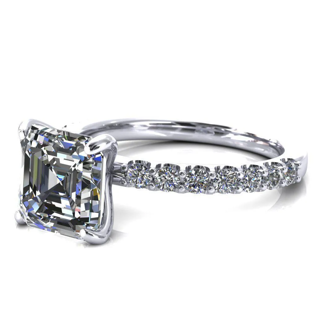 Mylene Asscher Moissanite 4 Prong Sculptural Half Eternity Diamond Engagement Ring