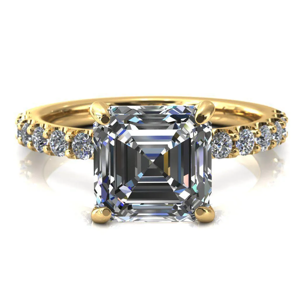 Mylene Asscher Moissanite 4 Prong Sculptural Half Eternity Diamond Engagement Ring