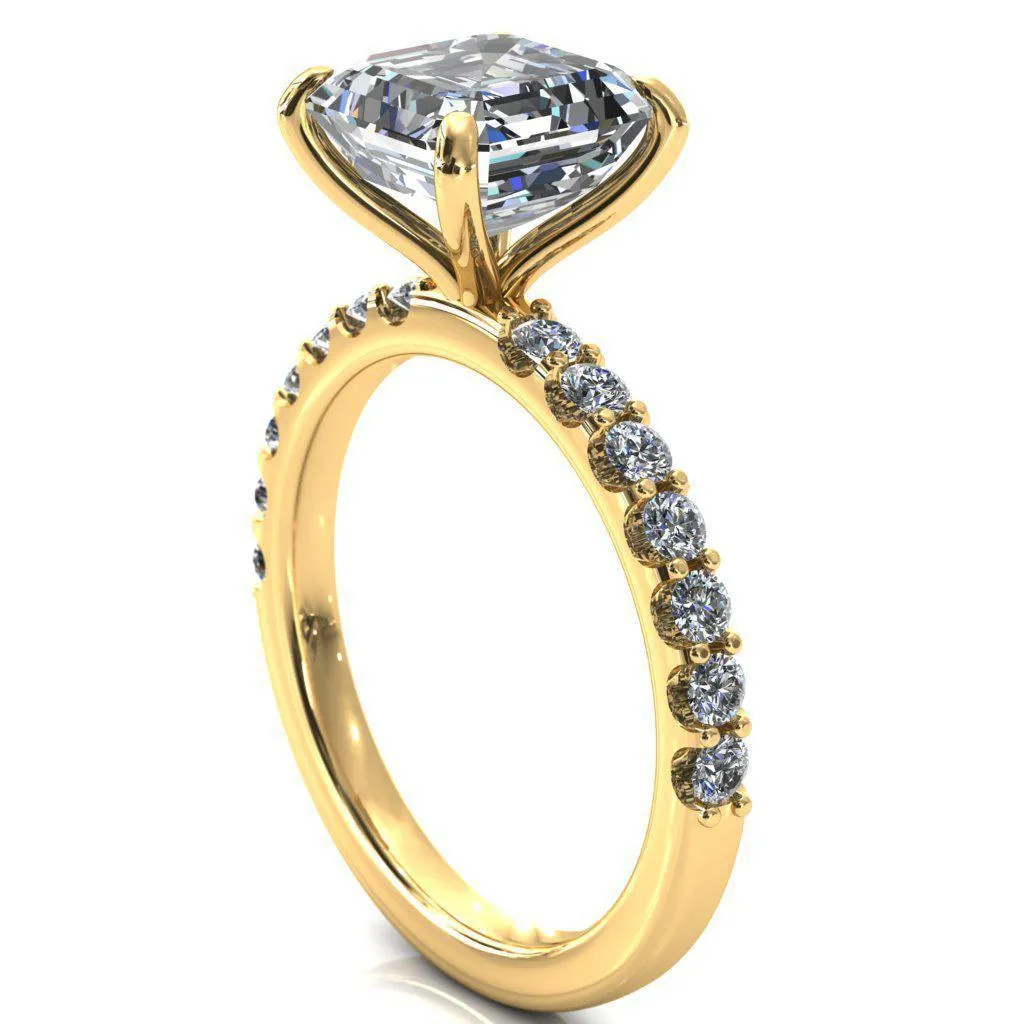 Mylene Asscher Moissanite 4 Prong Sculptural Half Eternity Diamond Engagement Ring