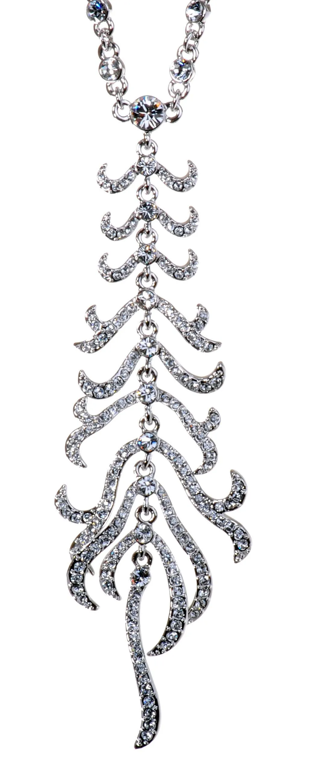 N7134 Rhodium Swarovski Elements Leaf Pendant Necklace
