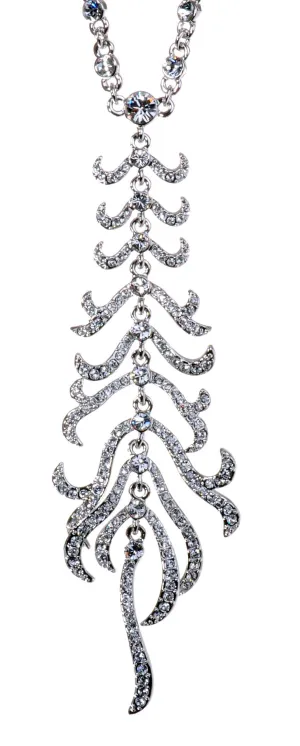 N7134 Rhodium Swarovski Elements Leaf Pendant Necklace