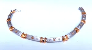 Natural Diamond Link Bracelet 14kt Gold Sandblast X 12388