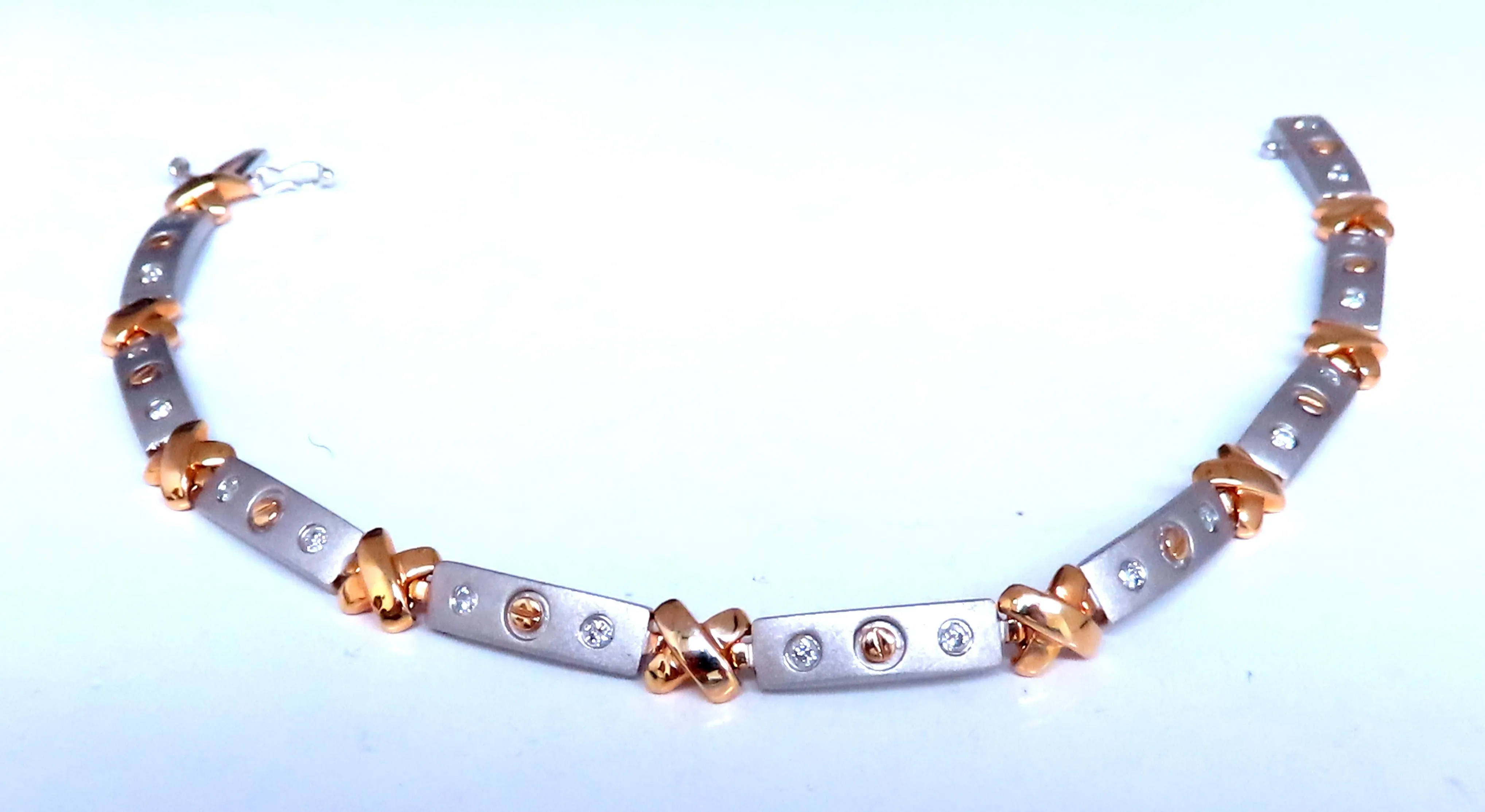 Natural Diamond Link Bracelet 14kt Gold Sandblast X 12388