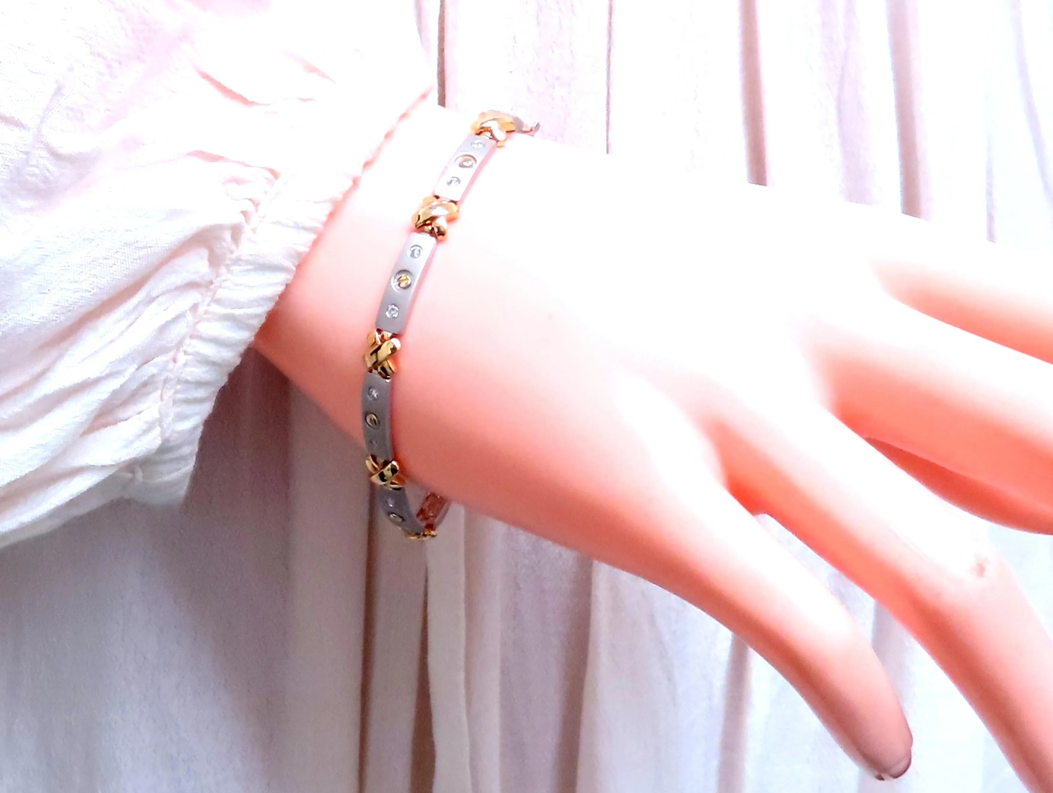 Natural Diamond Link Bracelet 14kt Gold Sandblast X 12388