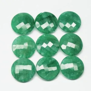 Natural Dyed Green Emerald Faceted Coin Beads 20.5mm 15mm 2pc
